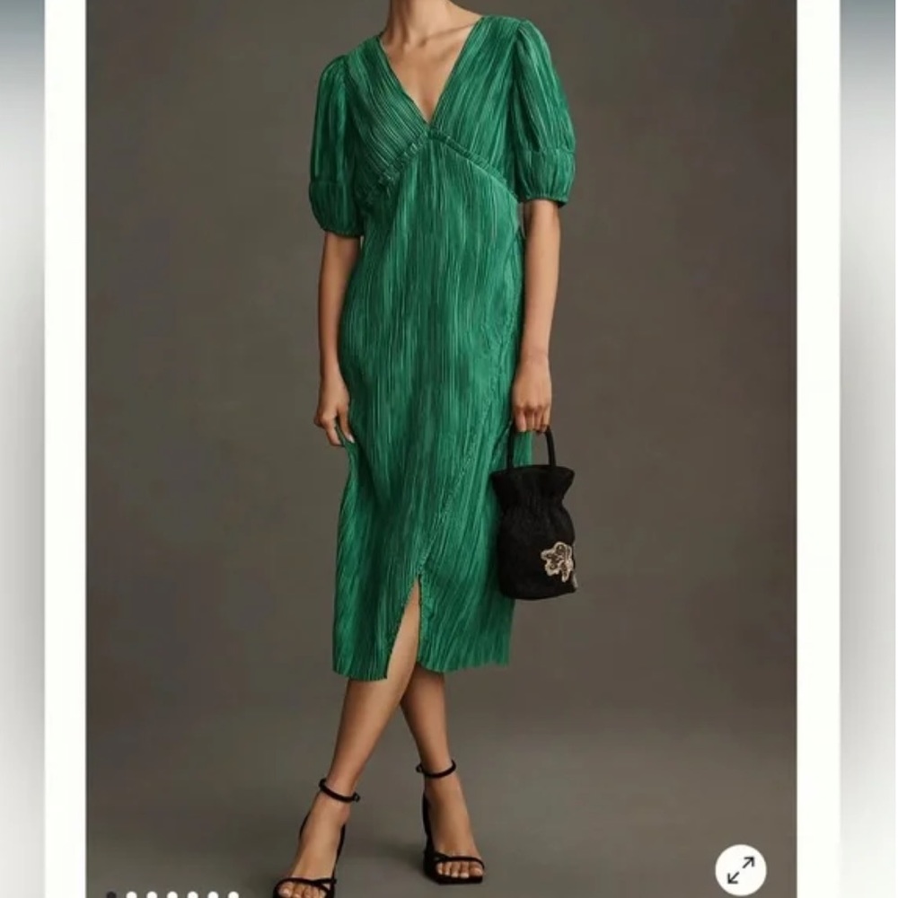 Anthropologie green plisse pleated midi dress NWT